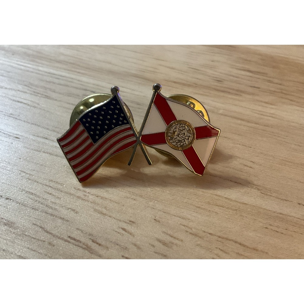 USA & Florida Friendship Flag American Patriotic Lapel Pin Hat Pinback Brooch